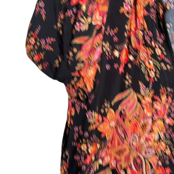 Rose + Olive Blouse Women's Small V-Neck Floral Short Sleeve Puff Artsy Top - Picture 4 of 10